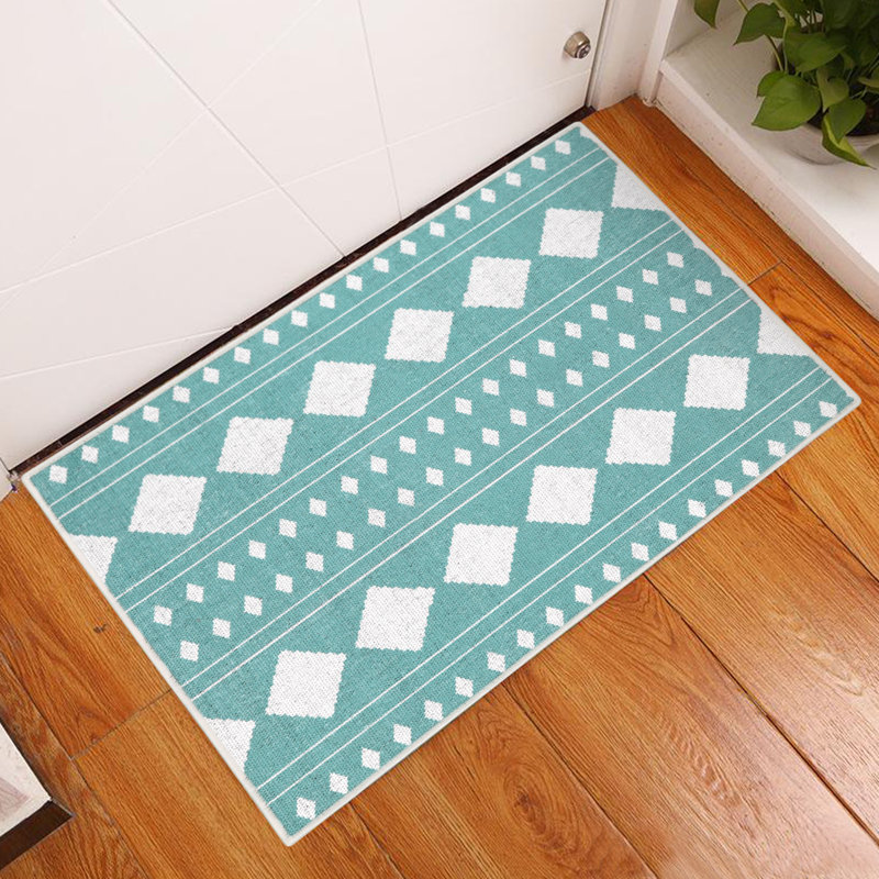 Matthes Non-Slip Geometric Indoor Doormat, Light Teal
