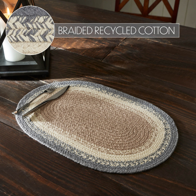 Ash Grey and Tan Braided Cotton Oval Placemat 13x19