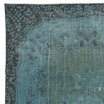 6.4x10.7 Ft Blue Color Area Rug with Medallion Design. Handmade in Turkey