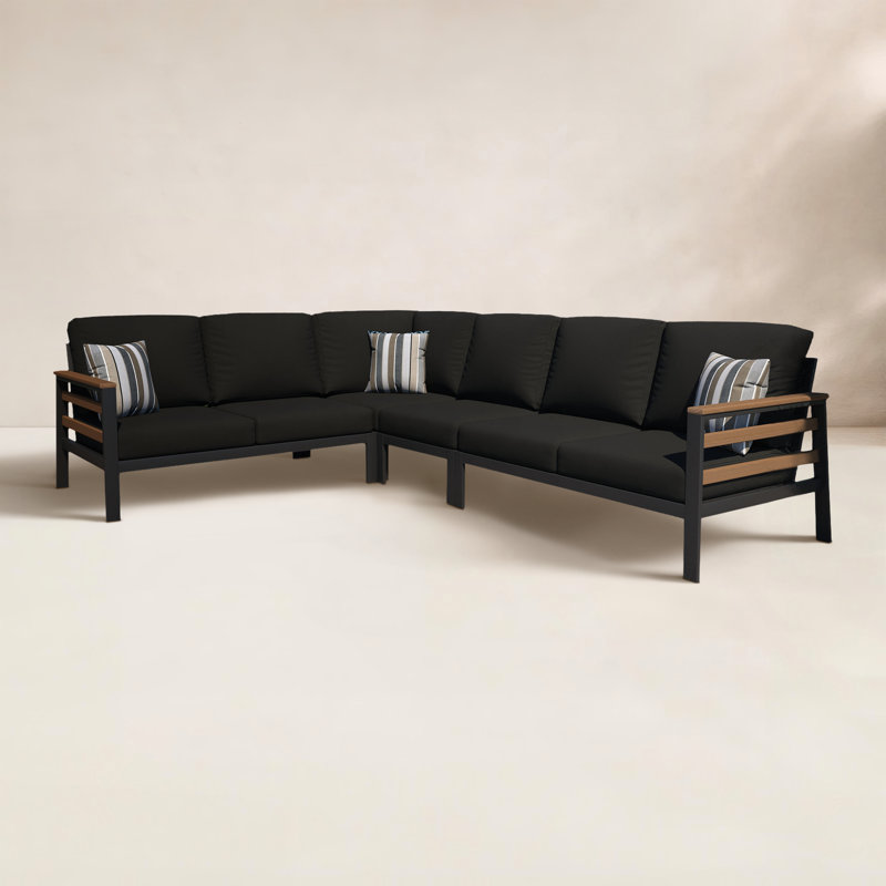 Townsend Outdoor 6 Person Sectional Seating Group With Sunbrella Cushions, Canvas Black Sunbrella® Canvas
