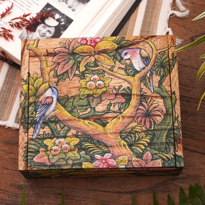 Boîte à bijoux en bois oiseaux tropicaux