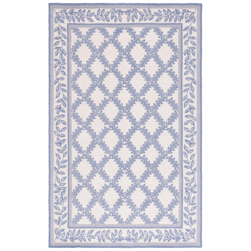 Roseta Hand Hooked Wool Pile Geometric Rug, Rectangle 5'3" x 8'3"