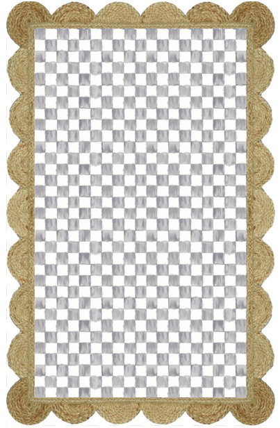 Grey Check With Jute Scallops Rug, Rectangle 5' x 7'10.5"