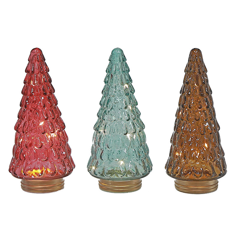 Décoration d'arbre à DEL en verre - ensemble de 3, H 9 po x l 5 po x P 5 po