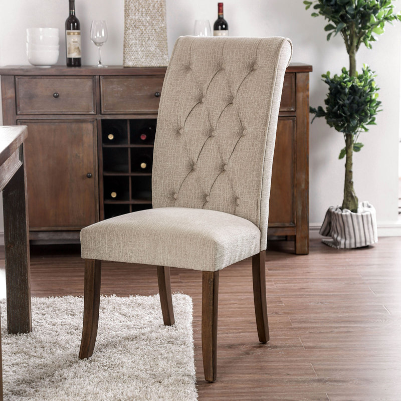 Chaise capitonnée Ausencio, Beige, Chêne antique