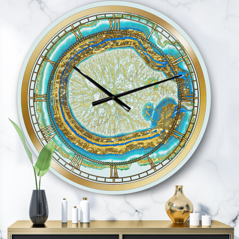 Horloge murale moderne Volcanoa Blue and Gold Agate, Petit
