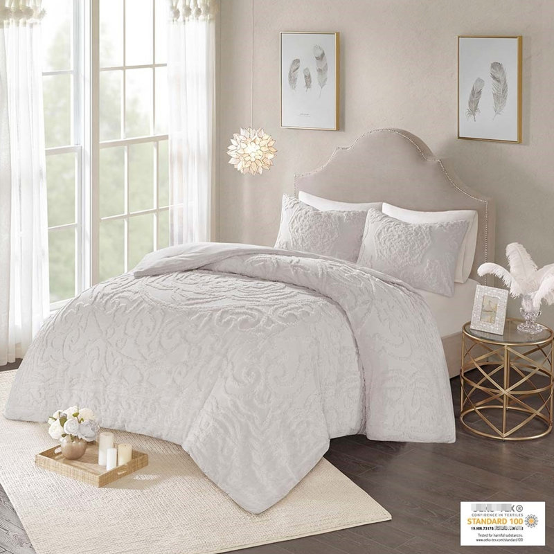 100% coton édredon médaillon chenille gris très grand / très grand