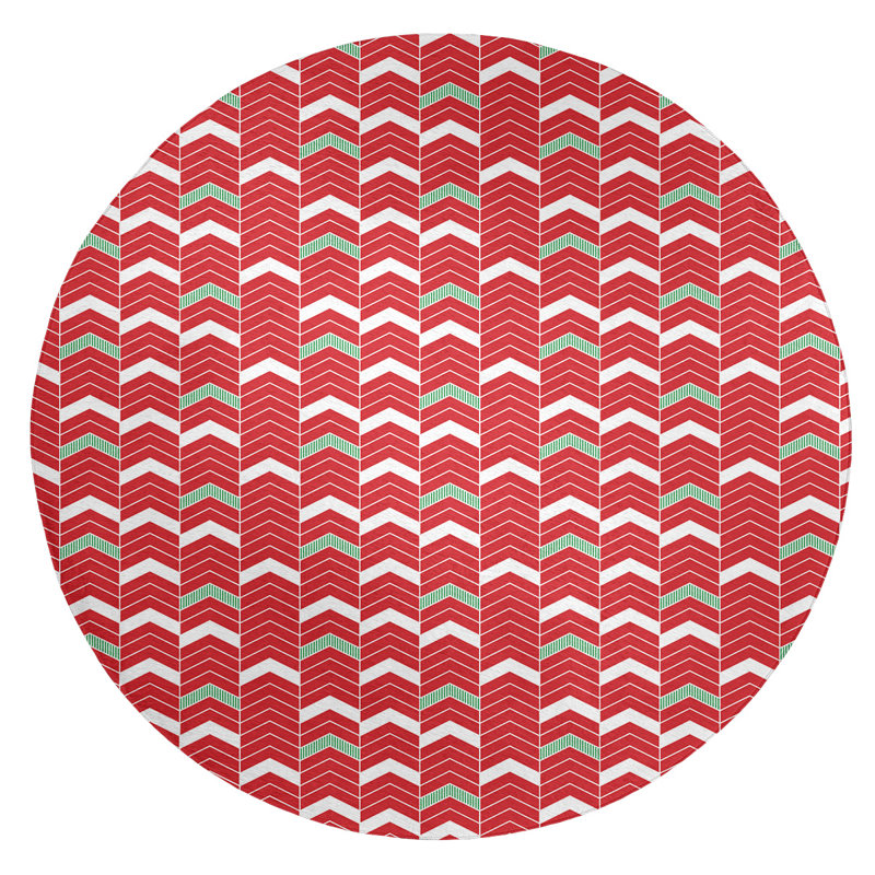Tapis rouge/vert fait main, Rond 5 pi