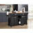 Kitchen Island With Rubber Wood Countertop, Kitchen Cart On 5 Wheels With Storage Cabinet And 2 Top Drawers And A Center Double Layered Storage Drawer For Dinning Room, Black-1607546860