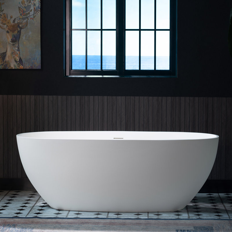 WOODBRIDGE 63" L x 28-3/8" W Luxury Contemporary Solid Surface Stone Resin Freestanding Bathtub in Matte White