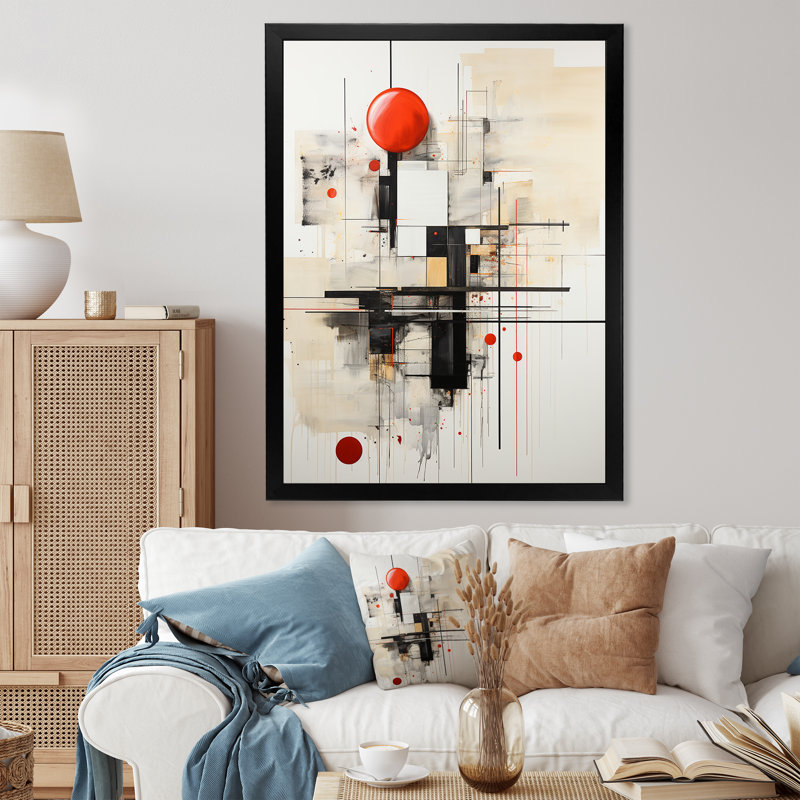 Fher gris rouge minimalisme harmonie de lignes sur toile, H 40 po x l 30 po x P 1,5 po, Cadre photo noir