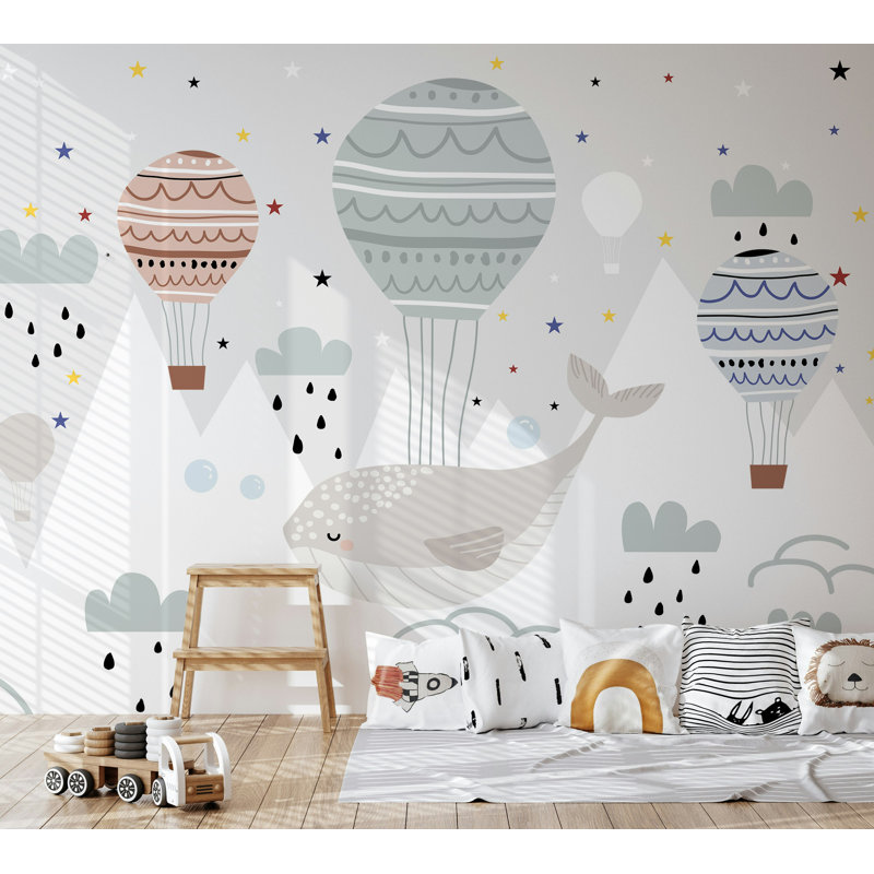 Papier peint pépinière de baleine à air chaud, L 114,96 po x l 225 po