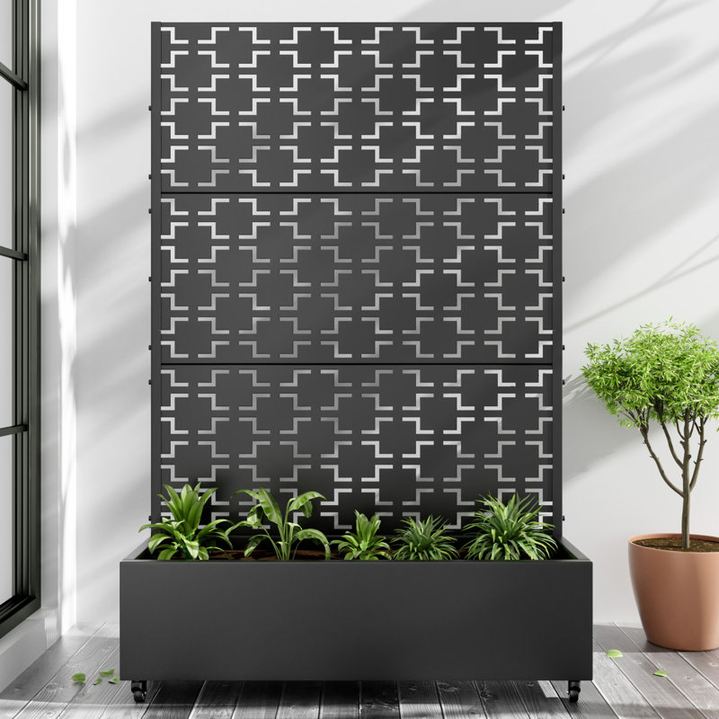 Metal Planter Box with Trellis with Wheels, 72" H x 47" W x 16" D