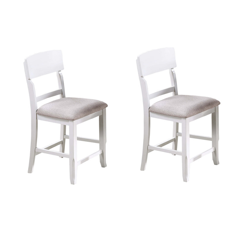 Tissu blanc contemporain de 2 chaises hautes à dossier en bois d'hévéa pour salle à manger, tissu moderne et design, White