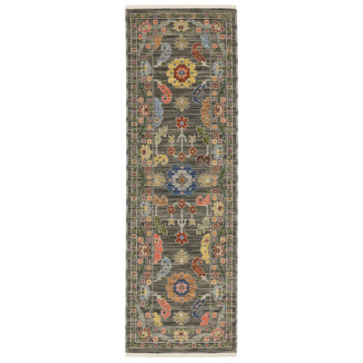 Oriental Machine Woven Gray/Yellow Wool and Nylon Blende Area Rug