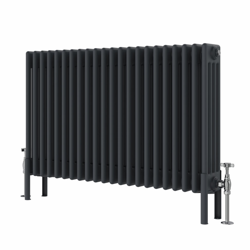 Altynay Horizontal Traditional 4 Column Radiator, Anthracite, 600mm H x 1010mm W x 140mm D