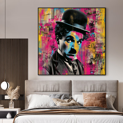 Extra Large Pop Art Portrait Wall Art – Colorful Charlie Chaplin Collage Contemporary Decor for Living Room or Home Theater,Home Decor Extra Large Framed Wall Art Print (Framed Assembly Required)