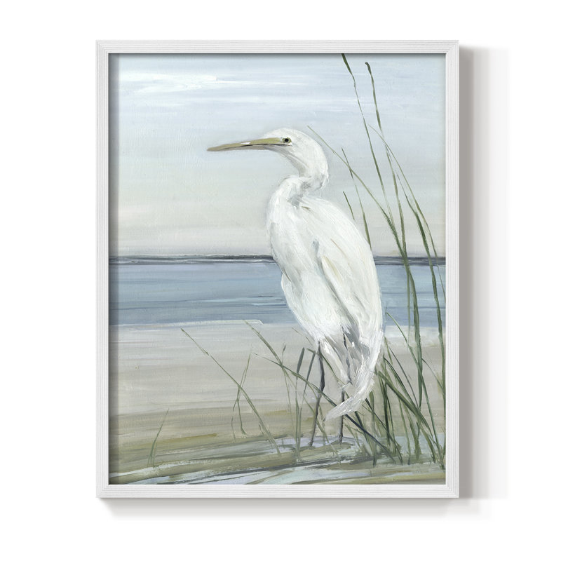 Summertime Heron II, reproduction encadrée - bois massif, H 11 po x l 9 po, Blanc