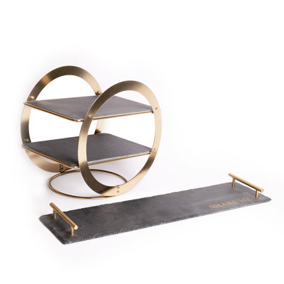 Artesà 2 piece Slate Stand and Platter Serving Set