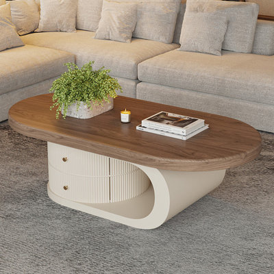 Table basse ovale de rangement de style médiéval