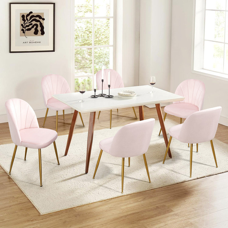 Modern Velvet Armless Side Dining Chairs, Pink