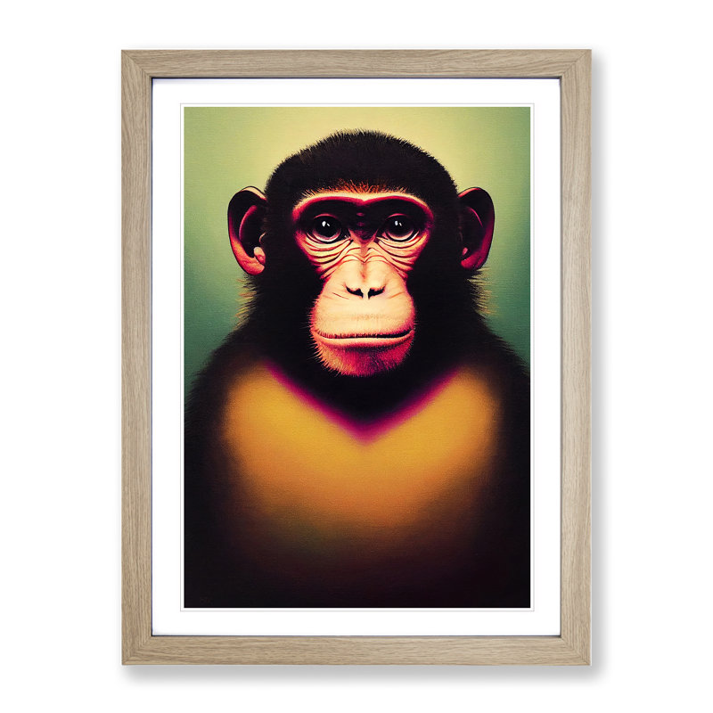Monkey Face - Wall Art, 34cm H x 25cm W x 2cm D, Oak Framed