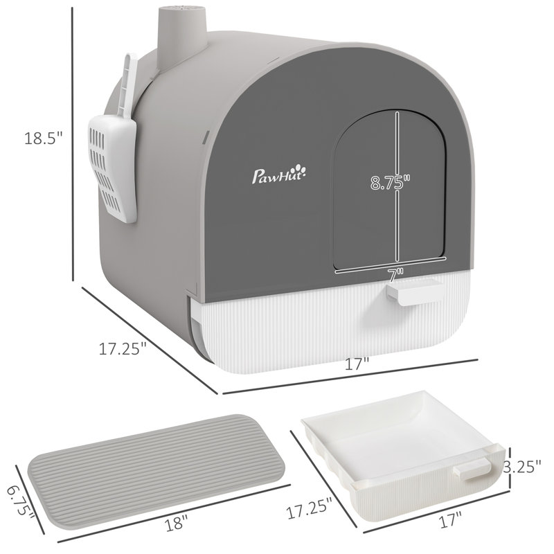 Cat Litter Box with Lid, Light Gray