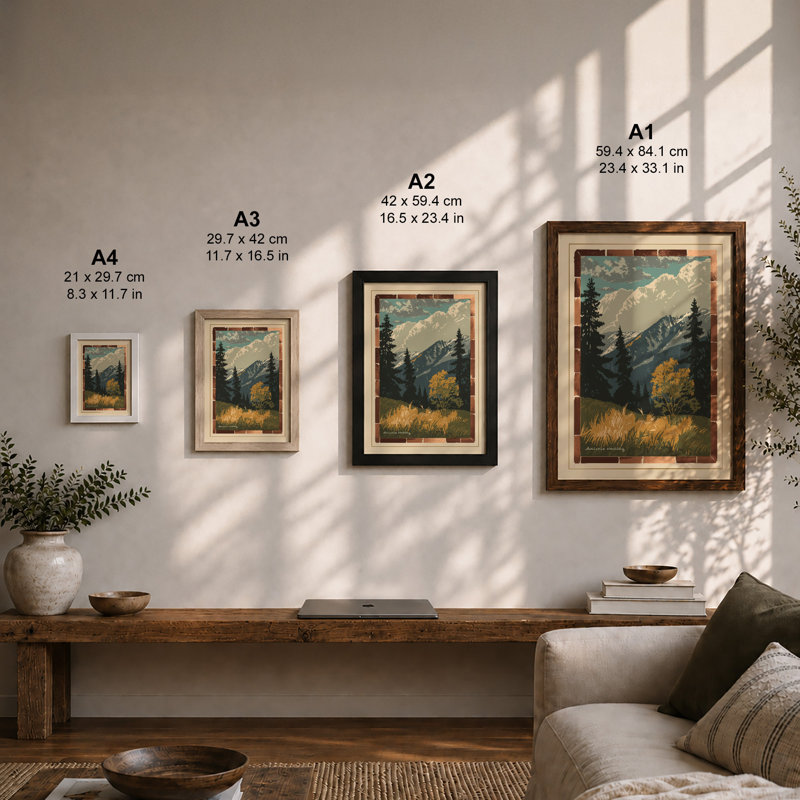 Mountains at Sunrise Scandinavian - Framed Print, Unframed, A4 - 29.7 x 21.0 cm