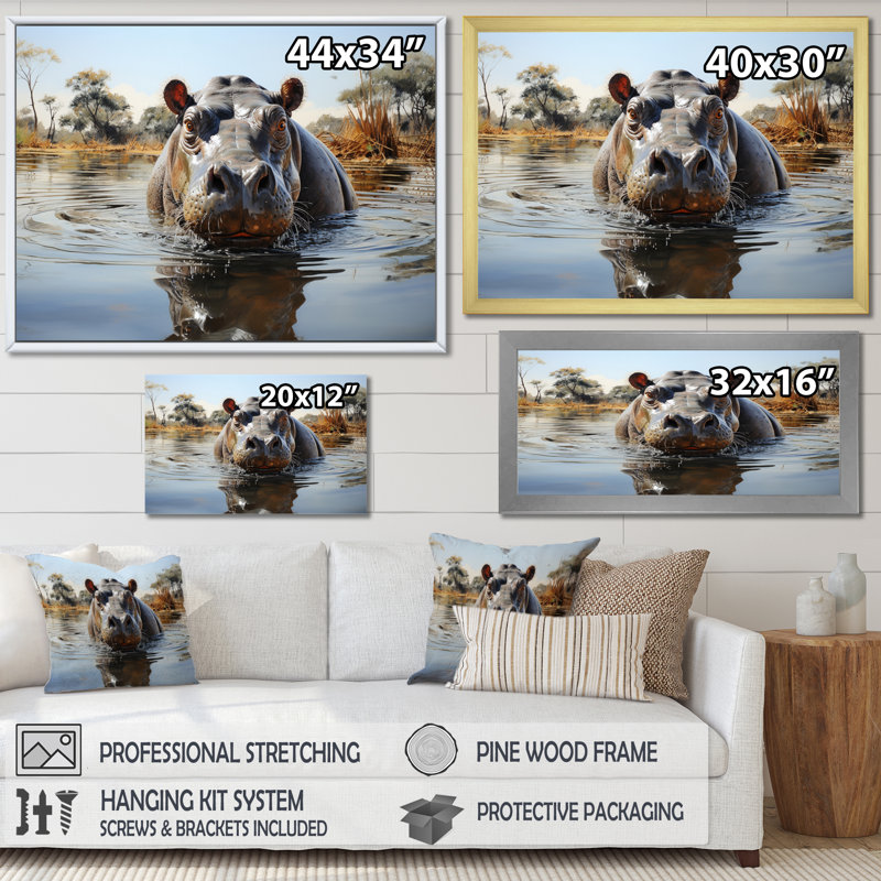 " Hippopotamus Rivers Behemoth ", 12" H x 20" W x 1" D, Wrapped Canvas
