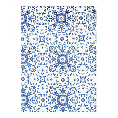 Tapis blanc / bleu rectangulaire unique 5 pi 11 po x 9 pi Henzlee