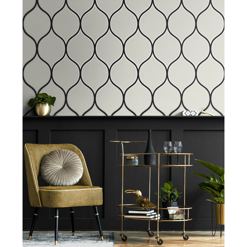 Papier peint non tissé Seabrook Designs Roppongi, Onyx / argent métallique