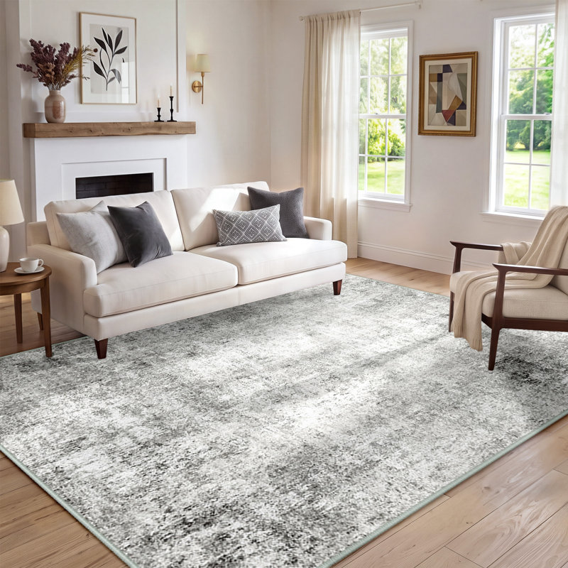 Modern Abstract Printed Area Rug Non-Slip Machine Washable Low Pile for Living Room Bedroom, Gray/White, Rectangle 5' x 7'
