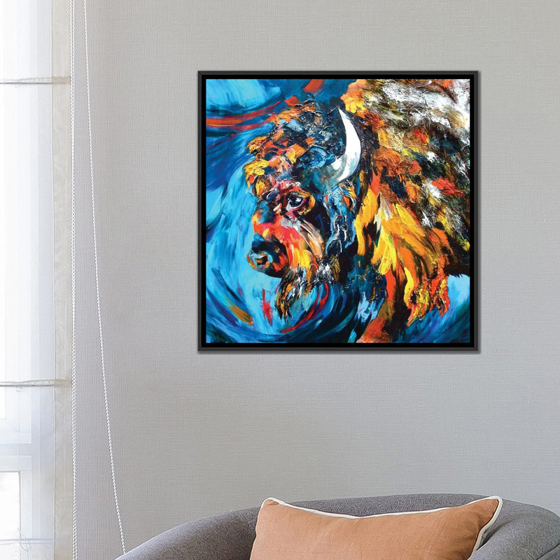 « buffalo », reproduction sur toile, H 26 po x l 26 po x p 1,5 po, Toile avec cadre flottant noir, Pas de tapis