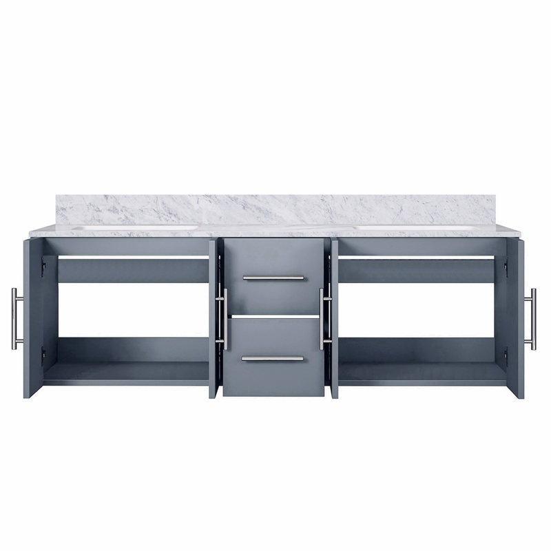 Meuble-lavabo double 60 po X P 22 po D, avec plateau en marbre de Carrare, Gris, 60"