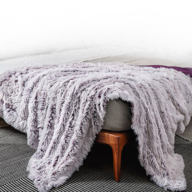  Jeté en fausse fourrure à poils longs, 60 po x 70 po, Mauve