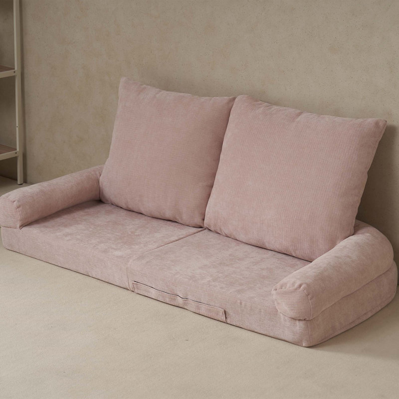 Convertible Fold-Out Single Sofa Bed, Pink Fabric