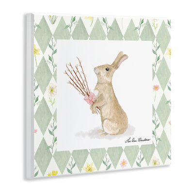 Plaque murale Bouquet Bunny on Green Argyle, design par Lee Ann Sanders