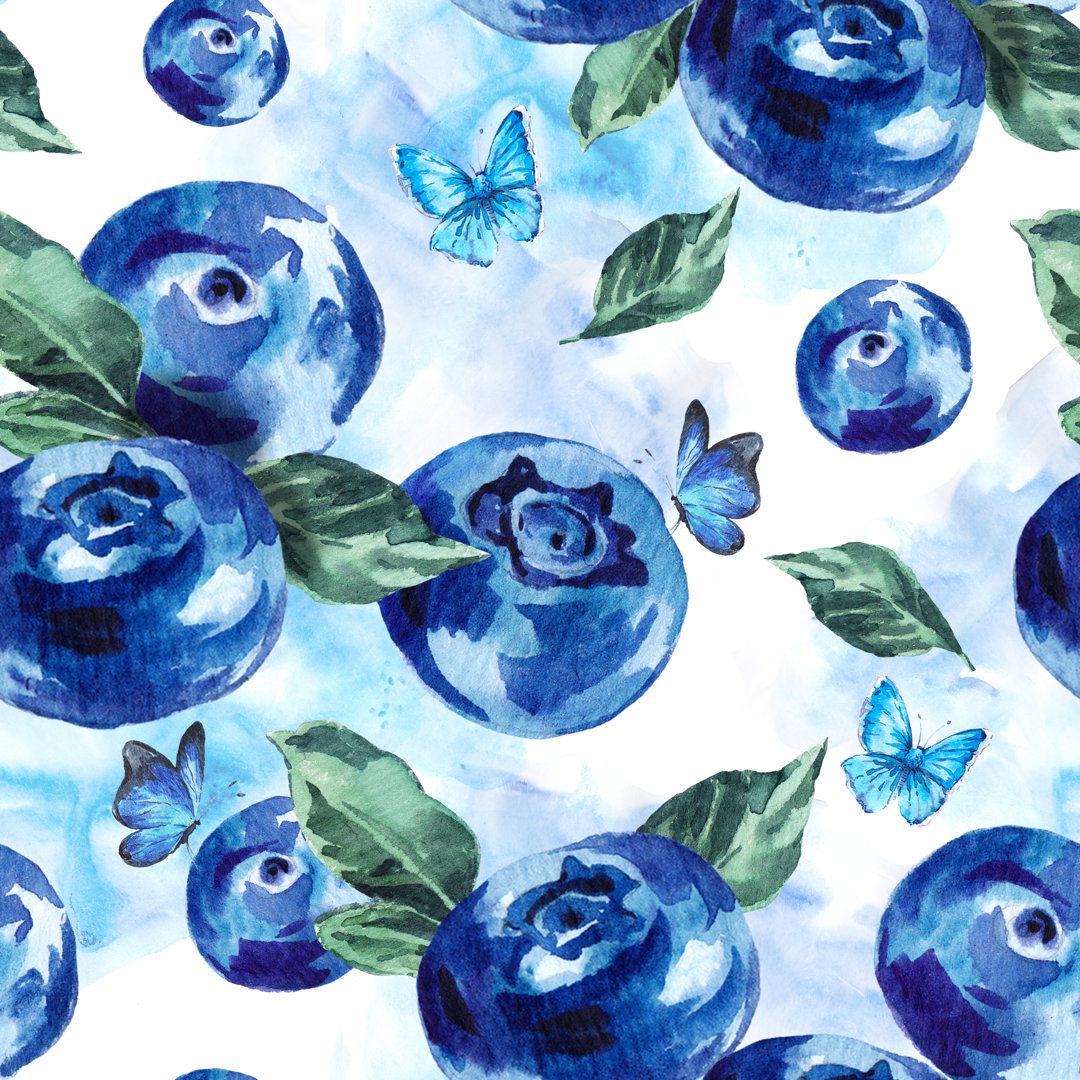 Sommer Aquarell Blaubeeren von Eglelip - Leinwanddrucke