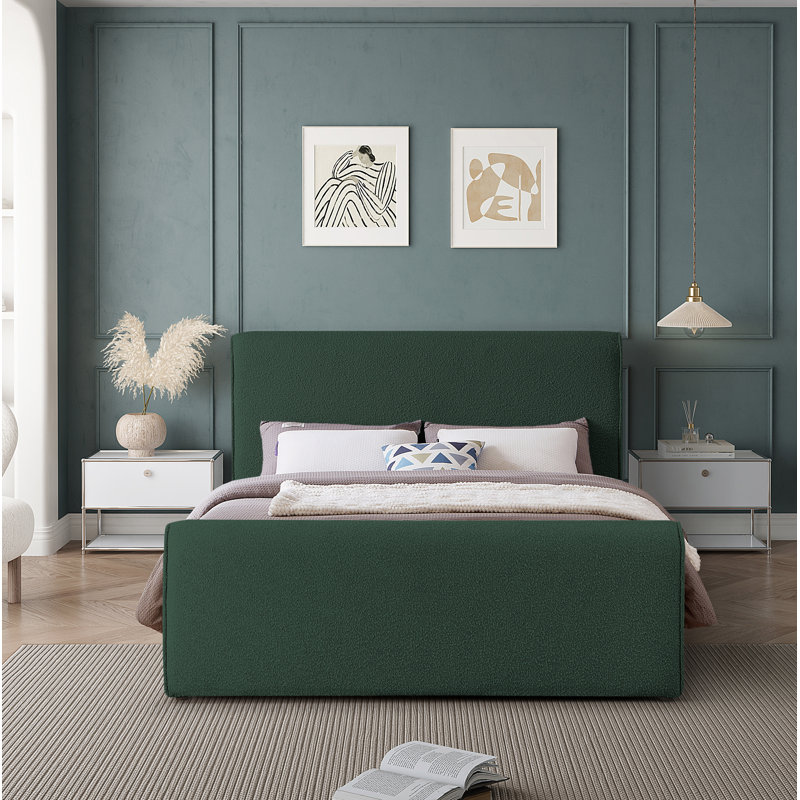 Chaylin Upholstered Platform Bed, Queen, Green Boucle Fabric