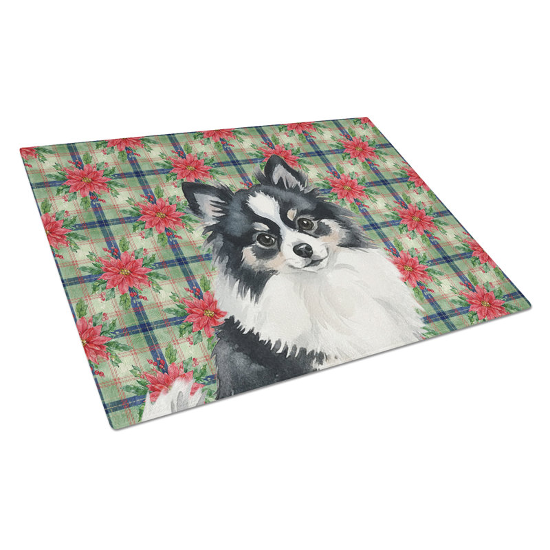 Planche à découper en verre noir et blanc Poméranie Noël Poinsettias