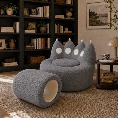 2-in-1 Paw Shape Bean Bag Chair Set with Cat Tunnel Ottoman, Pet-Safe Soft Boucle Fabric Adult Lounge Lazy Sofa