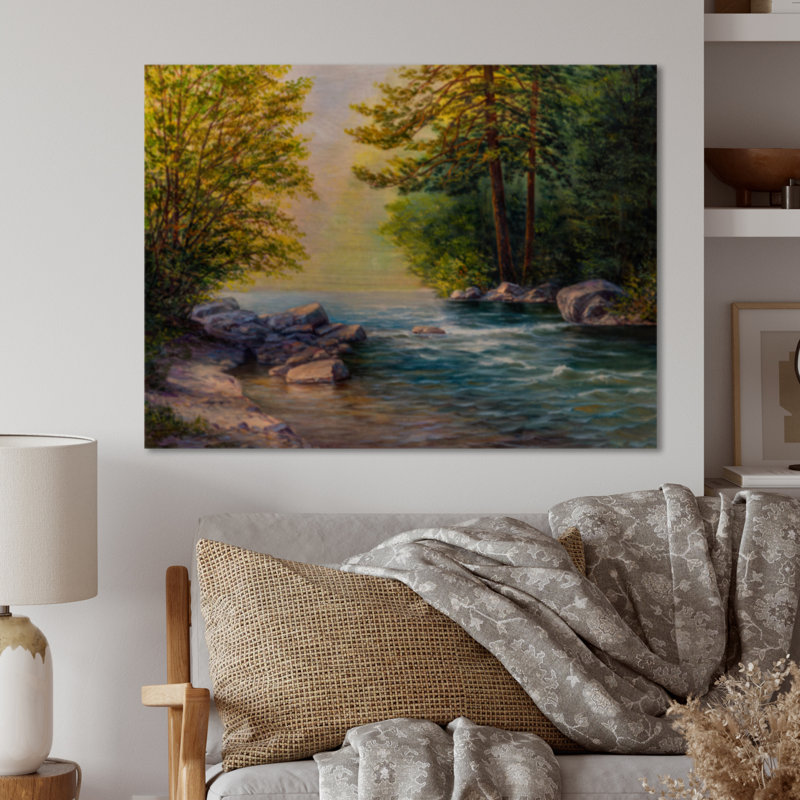 «River Through The Birch Tree Forest II», reproduction sur toile flottante, Cadre noir, H 8 po x l 12 po x P 1 po