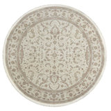 Hand-Knotted High-Quality Ivory and Ivory Round Area Rug