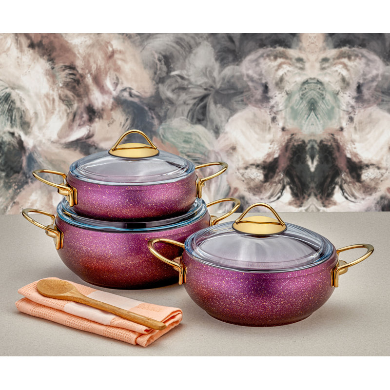 Oshea Non-Stick Aluminum Cookware Set, Purple/Gold