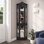 Agaran Lighted 3-Side Glass Display Curio Cabinet w/ Tempered Glass Doors and Shelves, Curved Wood Corner Cabinet with Bulb, Corner Storage Rack