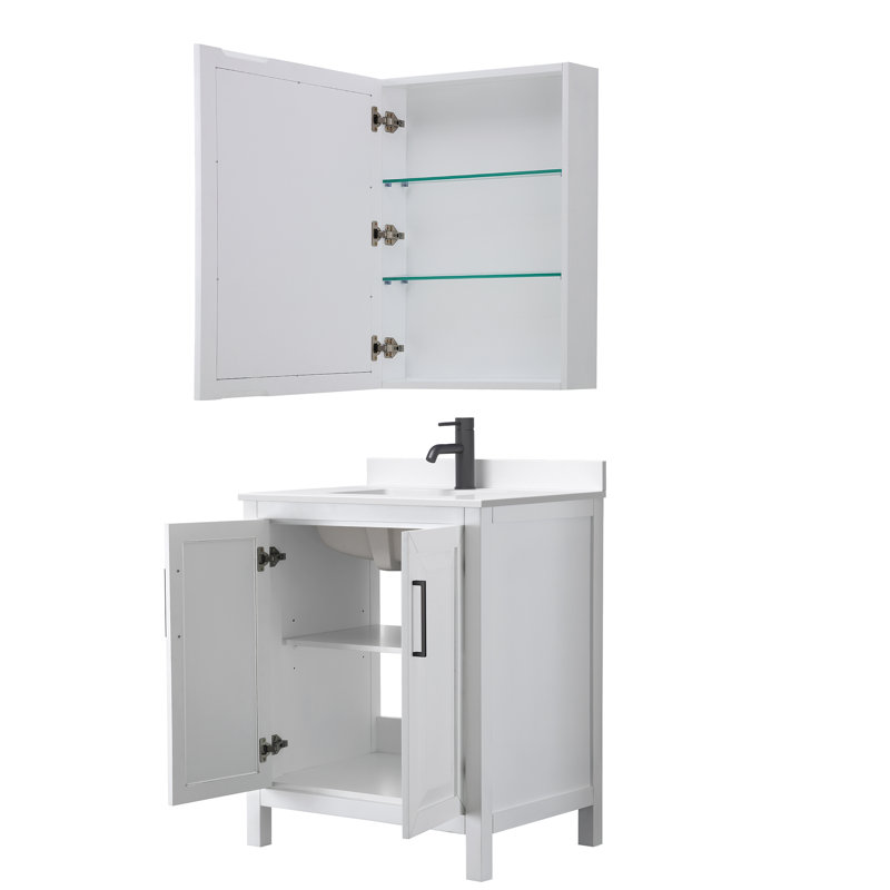 Daria 30'' W Vanity, White Quartz, White, Matte Black