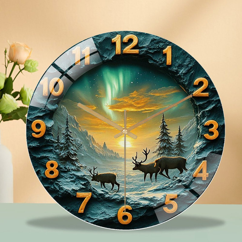 Horloge murale renne paysage d'hiver
