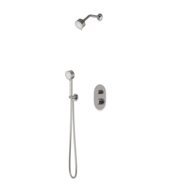 Trova Round Thermostatic Shower Trim Kit With Hand Held Shower Brushed Nickel, Brushed Nickel