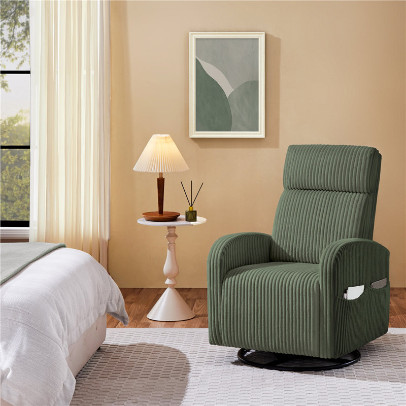 Fauteuil coulissant et pivotant en velours côtelé pour le salon, Velours côtelé vert foncé