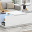 Table basse à DEL, centre de table moderne avec finition ultrabrillante et plateau en verre, table basse avec compartiment de rangement ouvert et 2 tiroirs cachés pour le salon-1353633958